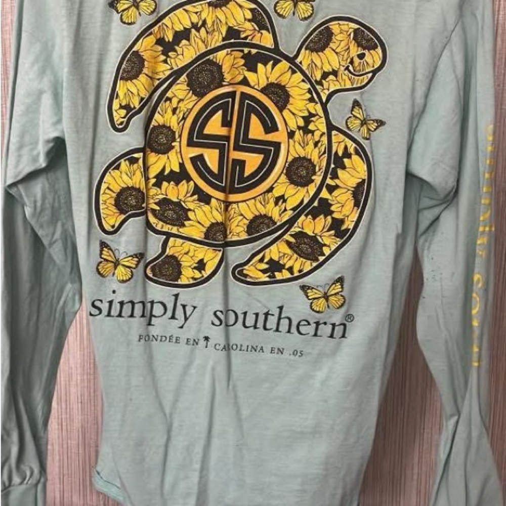 Simply Southern Sunflower Turtle Long Sleeve Tee - Light Blue